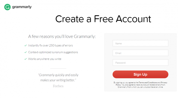 Grammarly user registration