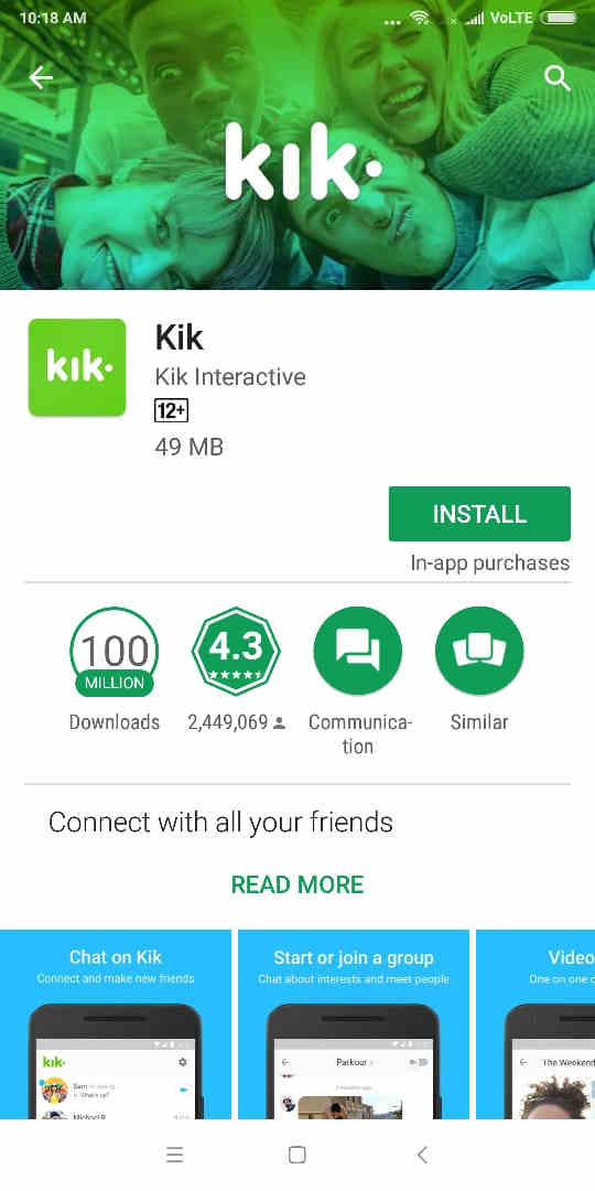 official download page of the Kik messenger